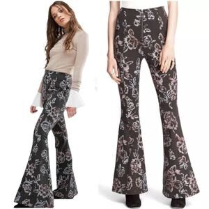 Free People Shades Of Grey Floral Flare Pants